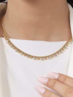 Peora - Cubic Zirconia Studded Gold Plated Fancy Necklace
