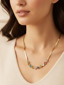 Peora - Multi-Color Crystal Studded Gold Plated Necklace