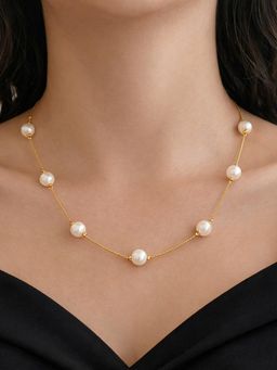 Peora - Pearl Studded Gold Plated Fancy Chain Necklace