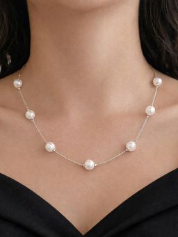 Peora - Pearl Studded Silver Plated Fancy Chain Necklace