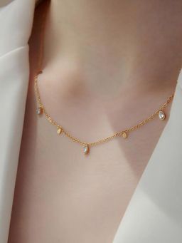 Peora - Crystal Studded Gold Plated Fancy Chain Necklace