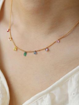Peora - Multi-Color Crystal Studded Gold Plated Fancy Chain Necklace