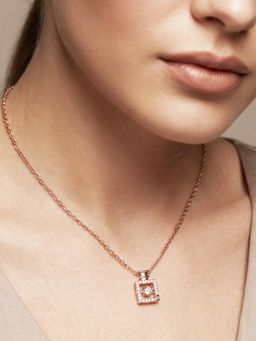 Peora - Crystal and Cz Studded Rose Gold Plated Pendant Chain Necklace
