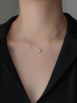 Peora - Crystal Studded Silver Plated Fancy Pendant Chain Necklace