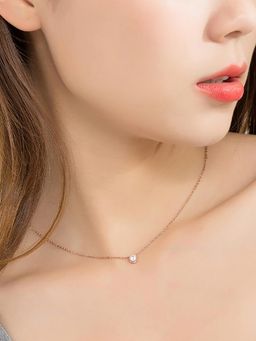 Peora - Crystal Studded Rose Gold Plated Pendant Chain Necklace