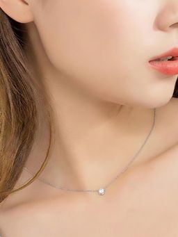 Peora - Crystal Studded Silver Plated Pendant Chain Necklace