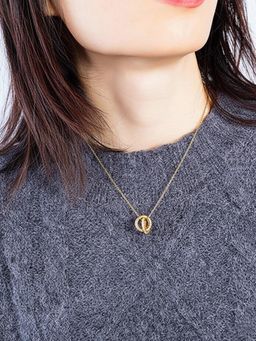 Peora - CZ Studded Gold Plated Fancy Pendant Chain Necklace