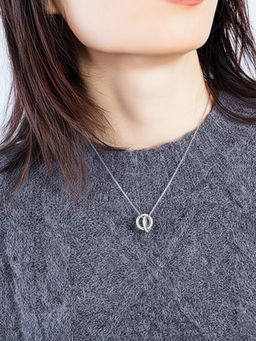Peora - Cubic Zirconia Studded Silver Plated Fancy Pendant Chain Necklace