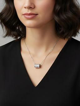 Peora - CZ Studded Silver Plated Fancy Pendant Chain Necklace