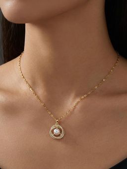 Peora - CZ and Pearl Studded Gold Plated Fancy Pendant Chain Necklace