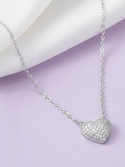 Peora - White Heart Shape Fancy Silver Pendant Chain Necklace