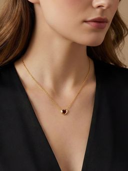 Peora - Deep Red Heart Shape Fancy Pendant Chain Necklace