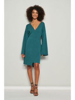 NA-KD - Wrap Knitted Midi Dress-blue