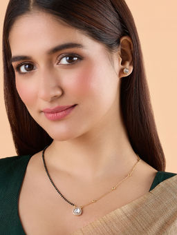 Azai by Nykaa Fashion - Chic Kundan with Half Black Bead String Mangalsutra with Earrings (Set of 2)