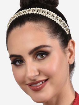 Zaveri Pearls - Gold Tone Dazzling Kundan & Pearls Embellished Bridal Head Chain-ZPFK13823