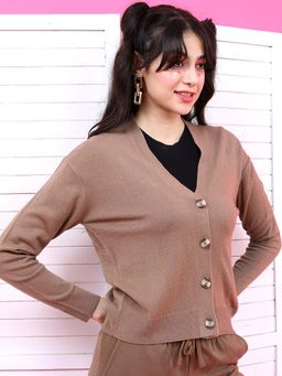 TOKYO TALKIES - Women Brown Long Sleeve Cardigan