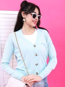 TOKYO TALKIES - Women Blue Solid Cardigan