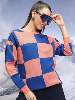 TOKYO TALKIES - Women Blue Checked Pullover