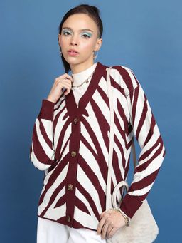 TOKYO TALKIES - Women Brown Animal Printed Acrylic Cardigan