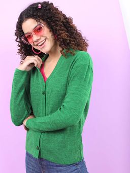 TOKYO TALKIES - Women Green Cardigan