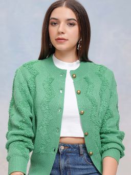 TOKYO TALKIES - Women Green Embellished Cardigan