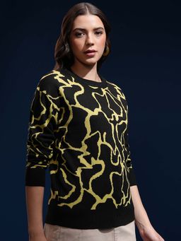 TOKYO TALKIES - Women Black Full Sleeve Jacquard Print Sweater