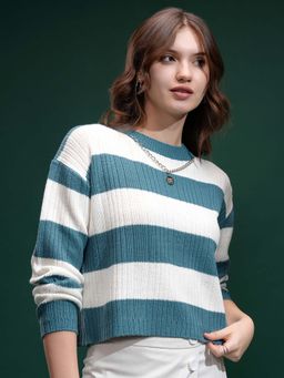 TOKYO TALKIES - Women Blue Round Neck Sweater
