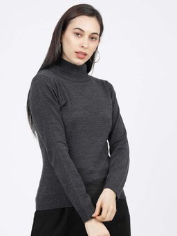 TOKYO TALKIES - Women Charcoal Grey Pullover Sweater