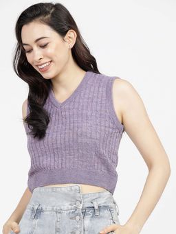 TOKYO TALKIES - Women Lavender Crop Pullover Sweater