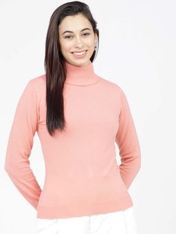 TOKYO TALKIES - Women Peach High Neck Pullover Sweater