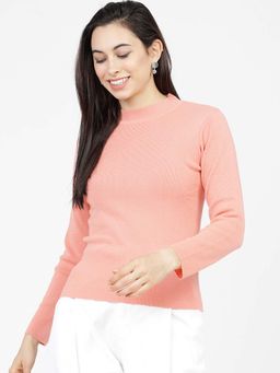 TOKYO TALKIES - Women Peach Acrylic Pullover Sweater