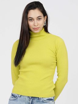 TOKYO TALKIES - Women Green Ribbed Acrylic Pullover Sweater