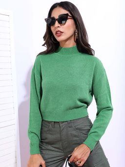 TOKYO TALKIES - Women Green Ribbed Pullover