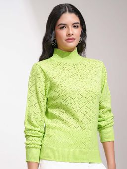 TOKYO TALKIES - Women Green Self Design Pullover Sweater