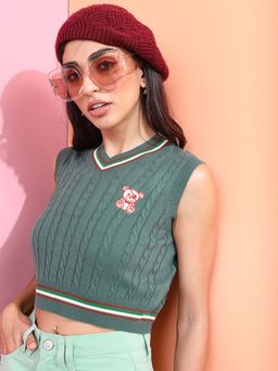 TOKYO TALKIES - Women Stunning Green Cable Knit Sweater