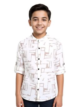 CHARCHIT - Boys Brown Cotton Regular Fit Mandarin Collar Full Sleeves Printed Shirt