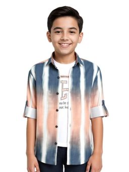 CHARCHIT - Boys Blue Cotton Regular Fit Full Sleeves Ombre Shirt & T-shirt
