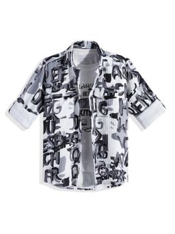 CHARCHIT - Boys White Regular Fit Spread Collar Full Sleeves Printed Shirt & T-Shirt