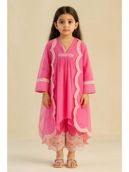 Tiny Pants - Girls Pink Embroidered Kurta with Pyjama & Dupatta
