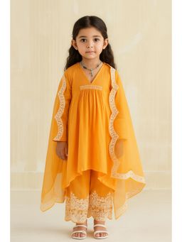 Tiny Pants - Girls Orange Embroidered Kurta with Pyjama & Dupatta