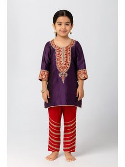 Tiny Pants - Girls Embroidered Purple Kurta with Pant