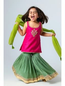 Tiny Pants - Girls Pink Kurta with Sharara & Dupatta