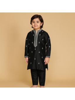 Tiny Pants - Boys Black Embroidered Kurta & Pyjama
