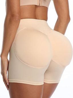 BRACHY - Body Shaping Butt Lifting Underwear High Waist Hip Pad Enhancer Shorts Beige (S)