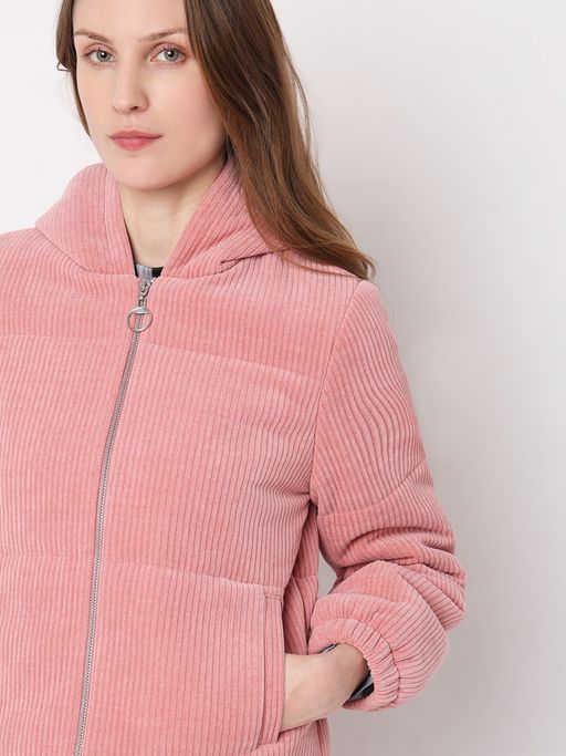 Buy VERO MODA Pink Corduroy Hooded Jacket Online