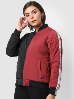 Campus Sutra - Womens Red & Black Puffer Bomber Jacket