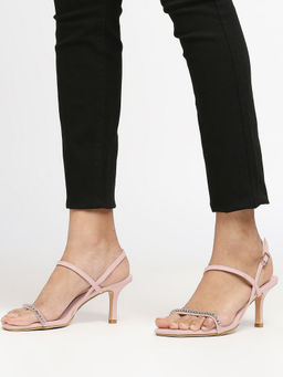 Twenty Dresses by Nykaa Fashion - Beige Embellished Square Toe Kitten Heels