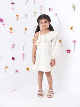 JILMIL - Off White Silver Lurex Cotton Stripe Dress