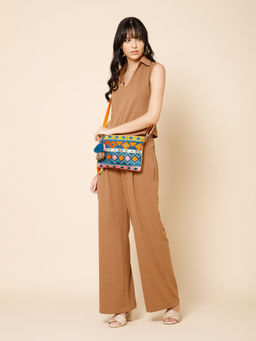 Anekaant - Tribal Teal Acrylic Jacquard Motifs Embroidered Sling Bag