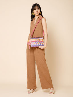 Anekaant - Tribal Pink Acrylic Jacquard Motifs Embroidered Sling Bag